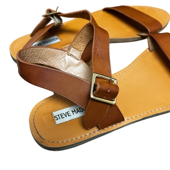 Steve Madden Donddi 11 Leather Brown Tan Strappy Boho Chic Flat Casual Sandals - Picture 3 of 9